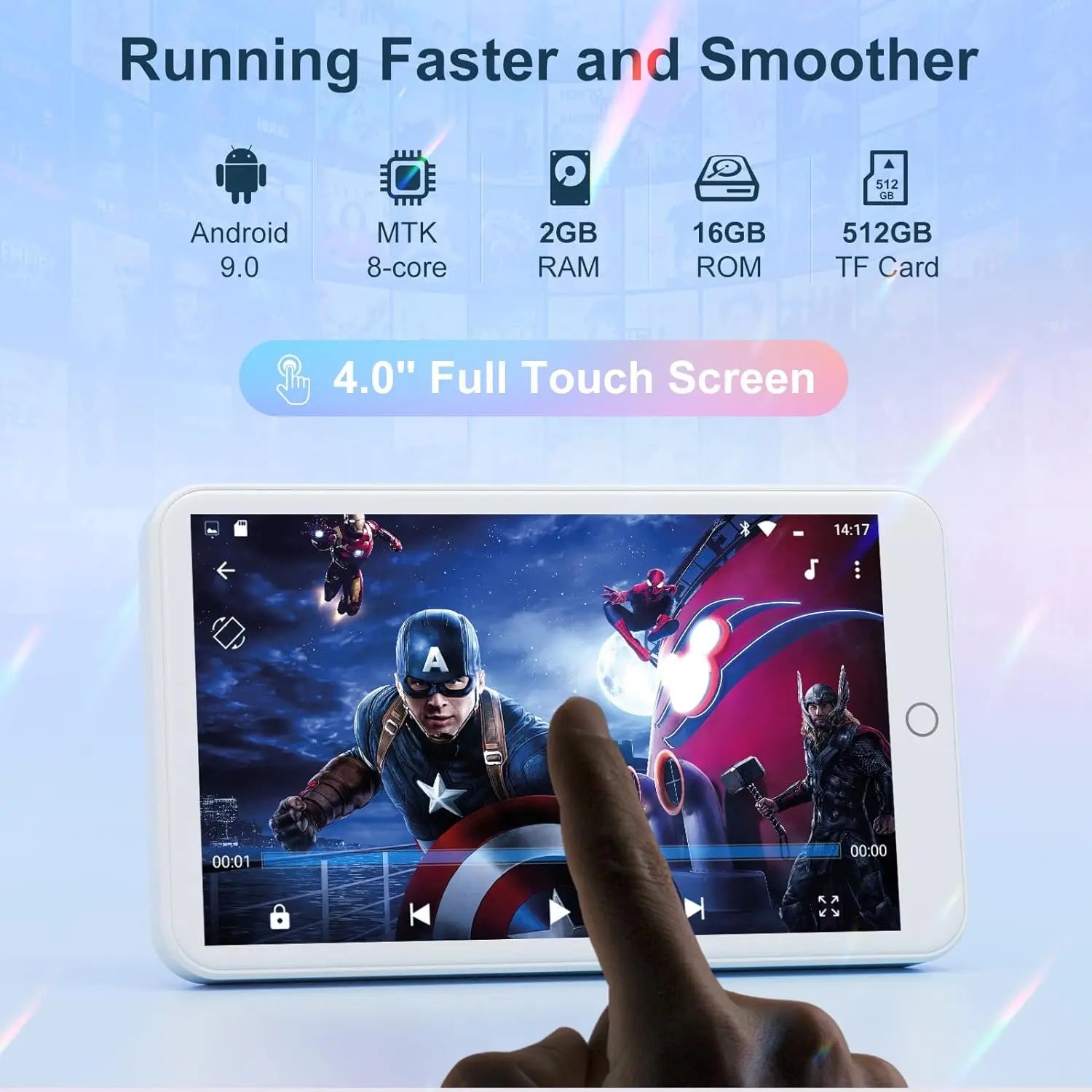 MECHEN H1 Pro Lecteur MP3/MP4 Android 9.0 WiFi Bluetooth Spotify Écran 4" 50h – CLEVI Paris