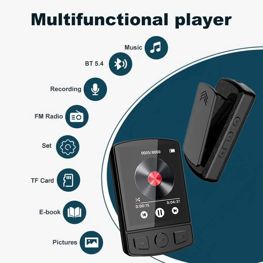 Lecteur MP3 MP4 Bluetooth 5.2 – Clip Sport HiFi avec Radio FM & Enregistreur Vocal