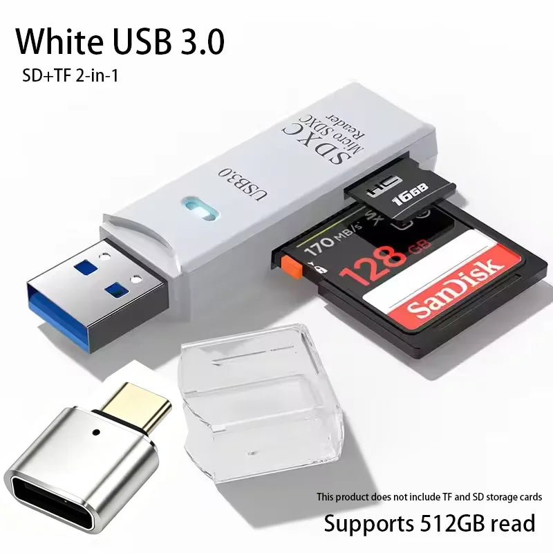 Lecteur de Carte Mémoire 2-en-1 USB 3.0 & Type-C – TF/SD Haute Vitesse, Compact & Certifié CE/RoHS – CLEVI Paris