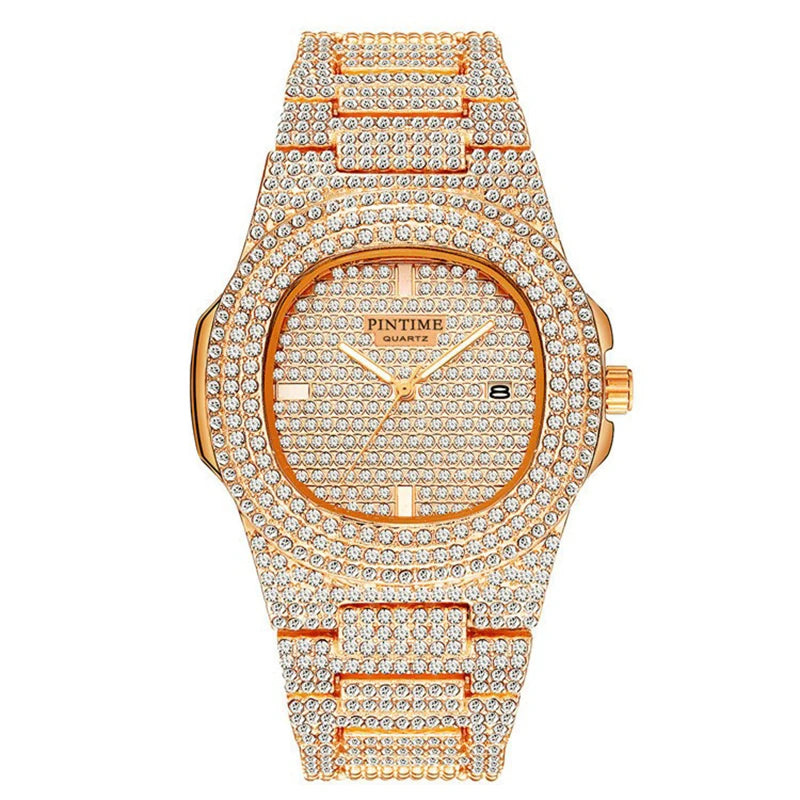 PINTIME Montre Quartz Homme Full Diamond Acier Carrée Sport – CLEVI Paris
