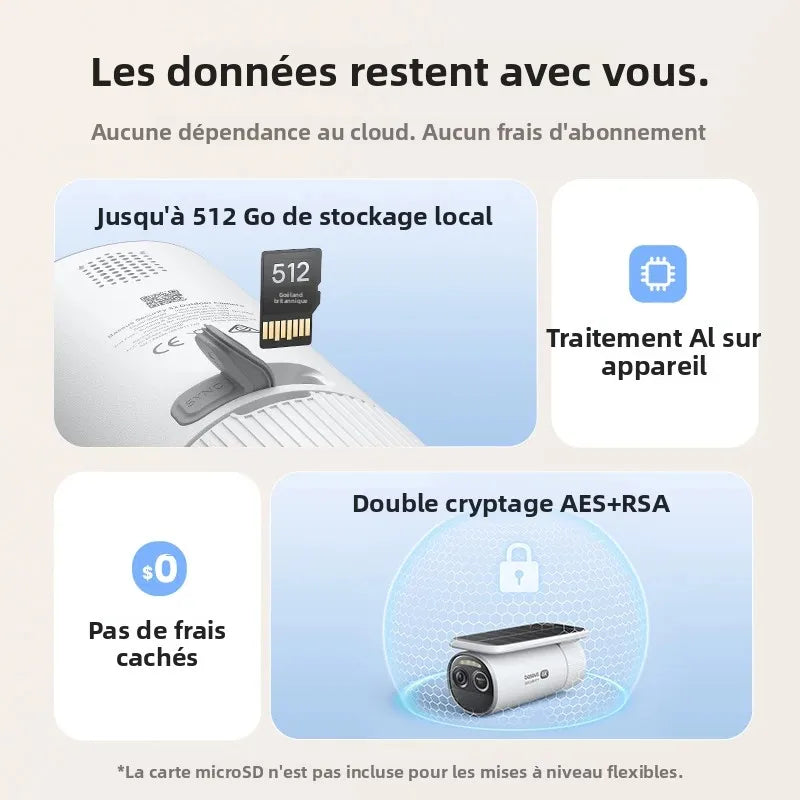 Caméra Solaire Extérieure Baseus S2 4K 8MP FOV 145° Radar+PIR Face ID IP67 512Go – CLEVI Paris
