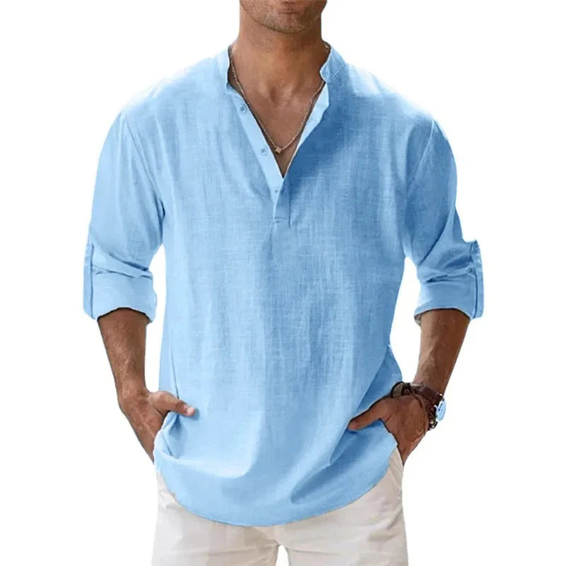 Chemise Homme Coton Manches Longues Col Henley Smart Casual 9 Coloris – CLEVI Paris