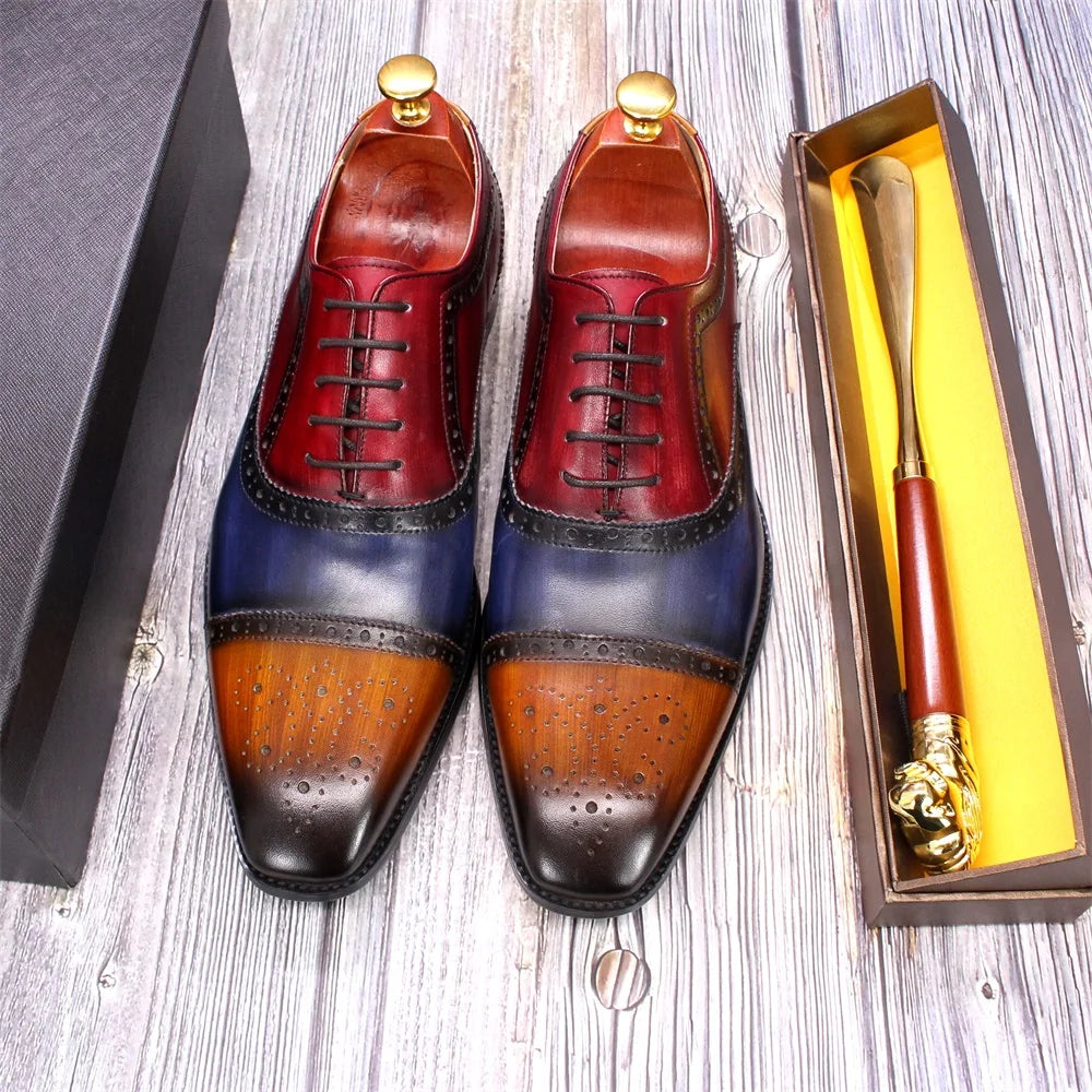 Oxford Brogue Homme Cuir de Veau Fait Main Cap Toe Bicolore Mariage Formel 2 Coloris – CLEVI Paris
