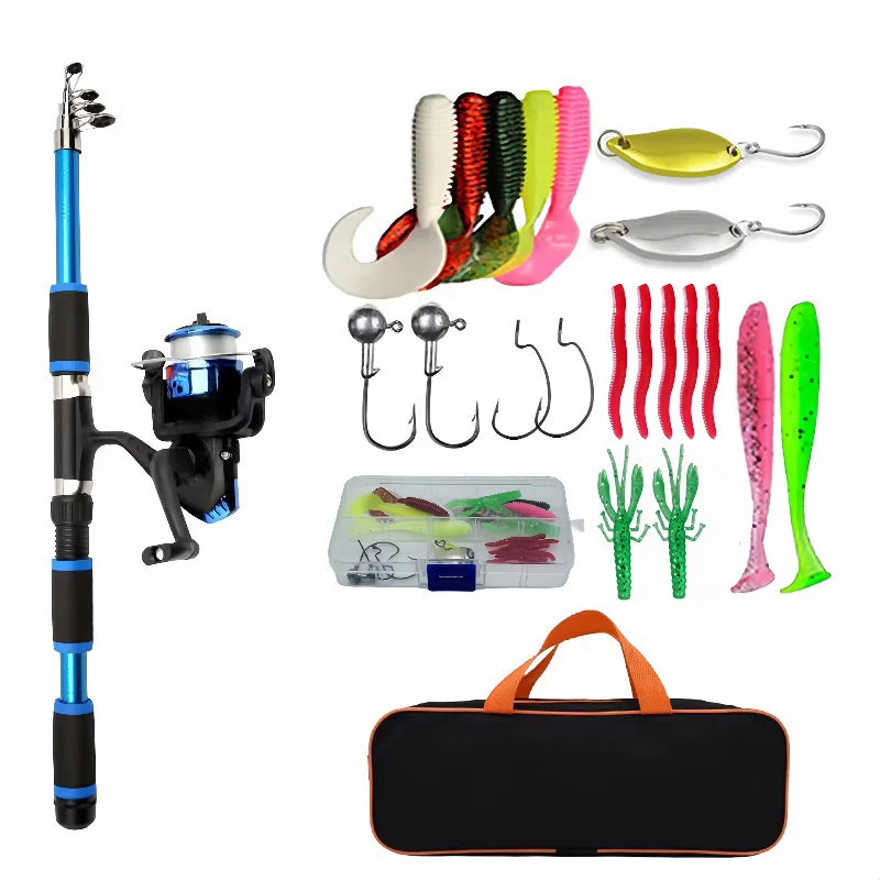 Kit de Pêche Complet Télescopique | Canne Fibre de Verre 1,8 m, Moulinet Spinning, Leurres & Accessoires – CLEVI Paris
