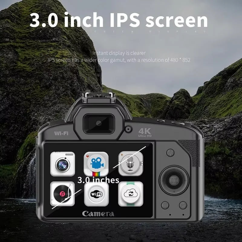 Appareil Photo Numérique SKIG 4K WiFi – Double Objectif, 64MP, Écran IPS 3", Zoom 16x, Vision Nocturne – CLEVI Paris