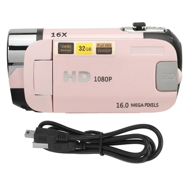 Caméra Numérique 1080p 16MP – Écran Rotatif 2,4", Zoom 16x, Lumière d’Appoint, Anti-Choc – CLEVI Paris