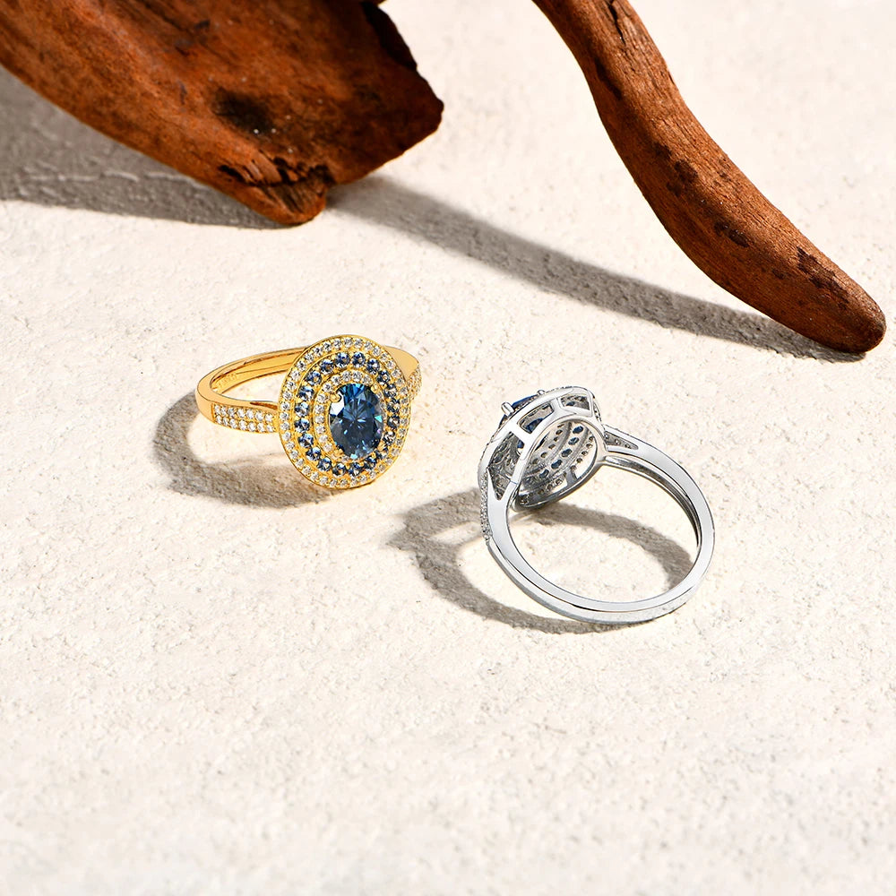 Bague Femme ATTAGEMS Moissanite Bleue Ovale 1ct Argent S925 – Fiançailles & Mariage