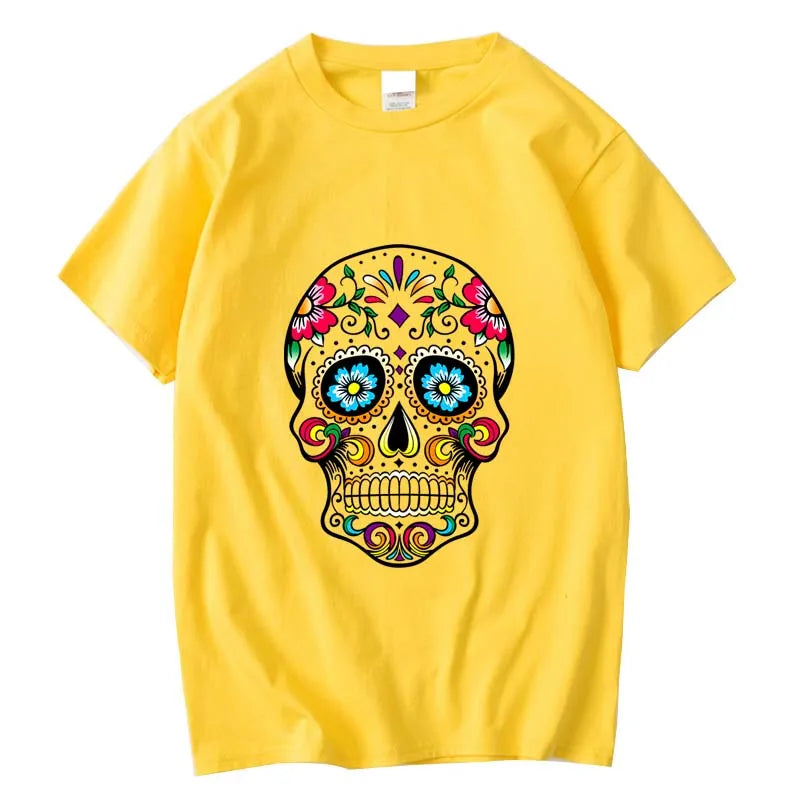 T-Shirt Homme Coton Streetwear Imprimé Tête de Mort Coupe Loose 10 Coloris – CLEVI Paris
