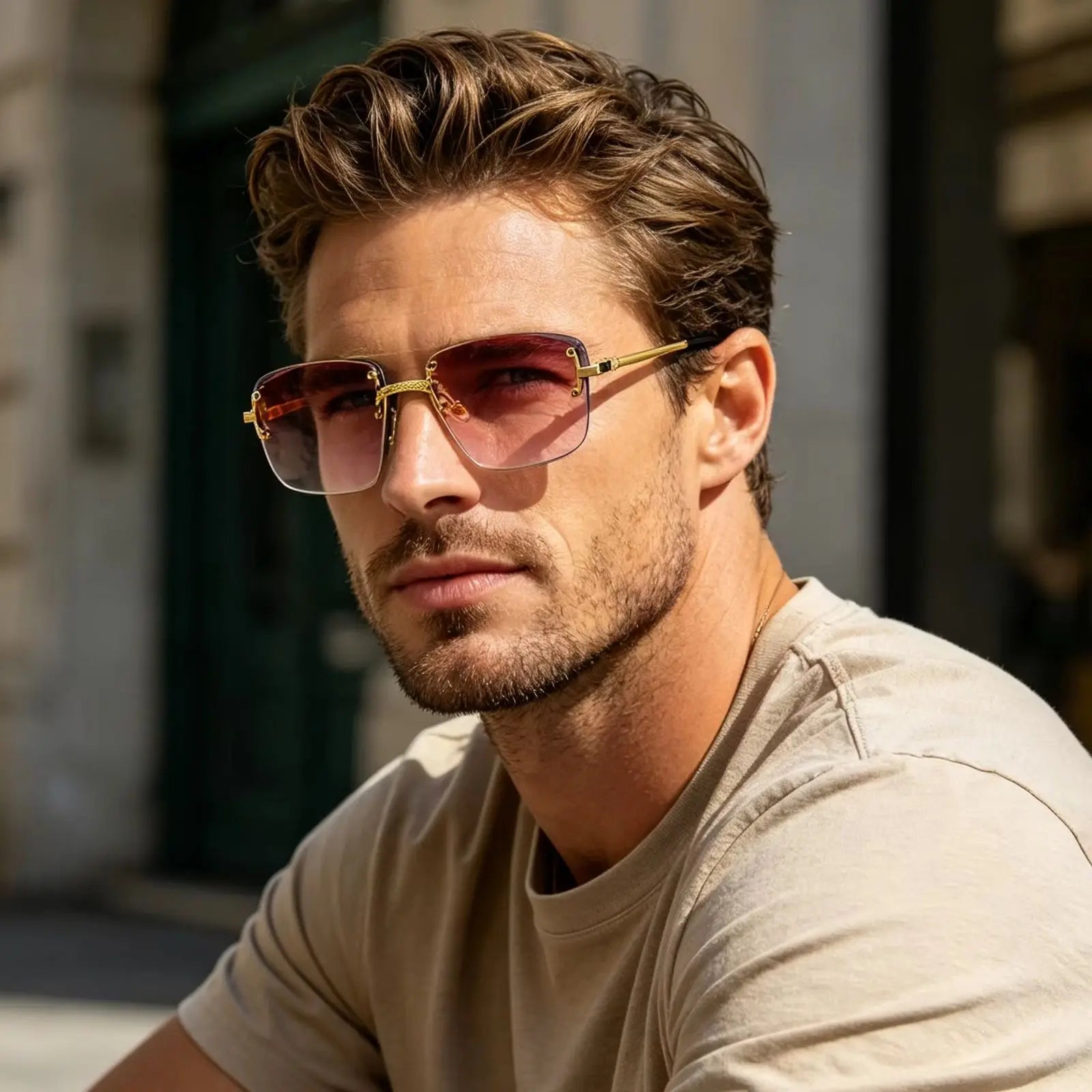 Lunettes de Soleil Rectangulaires Sans Monture Punk CATERSIDE – Verres Dégradés UV400 – CLEVI Paris