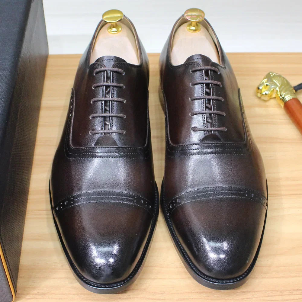 Oxford Cap Toe Homme Cuir de Veau Fait Main – Lacets, Formel Mariage & Bureau, EU 39-46 – CLEVI Paris