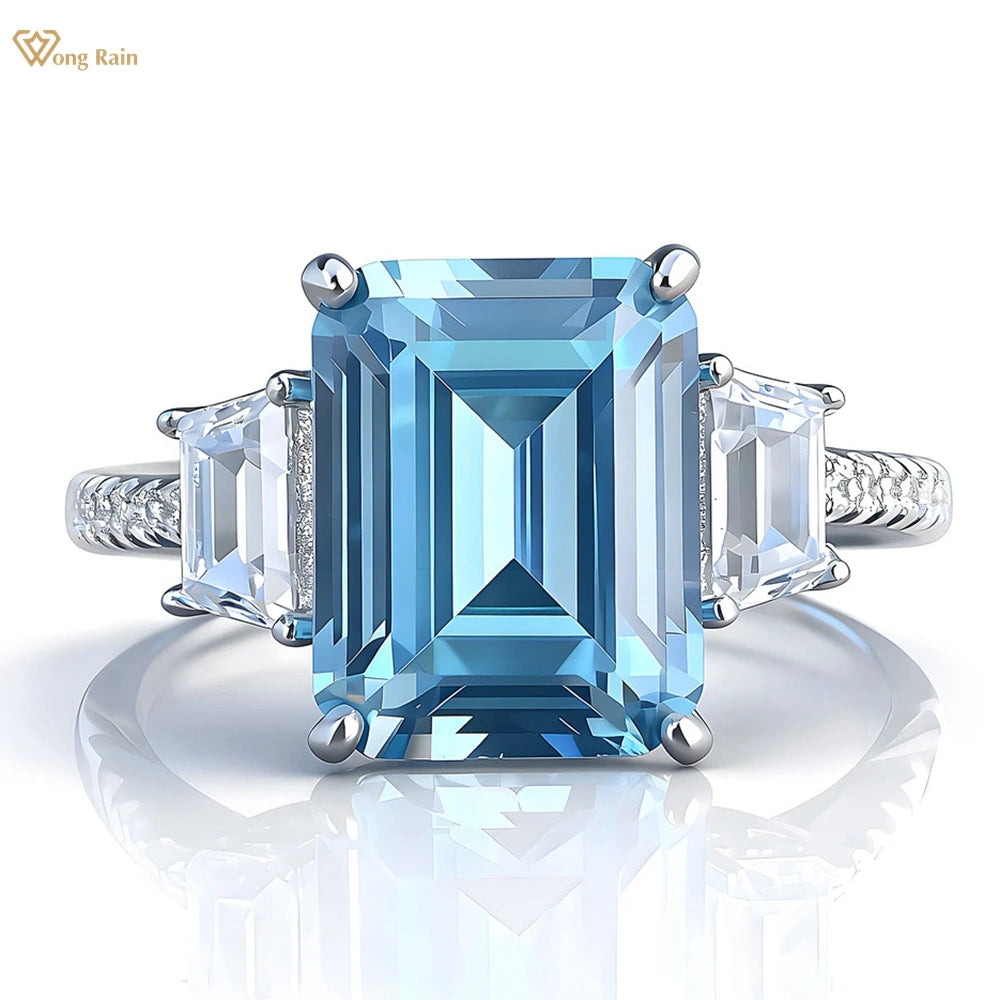 Bague Femme Aigue-Marine Taille Émeraude Argent 925 – CLEVI Paris