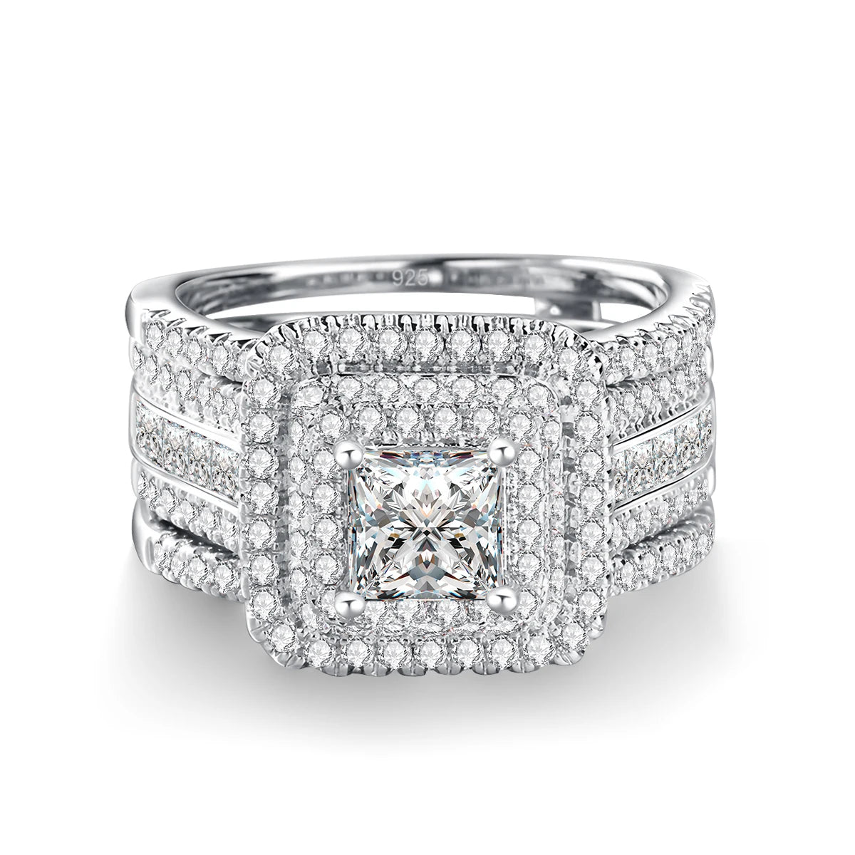 Bague Cluster Femme Moissanite Carrée 0,8ct Argent S925 Plaqué Or 18K – Fiançailles