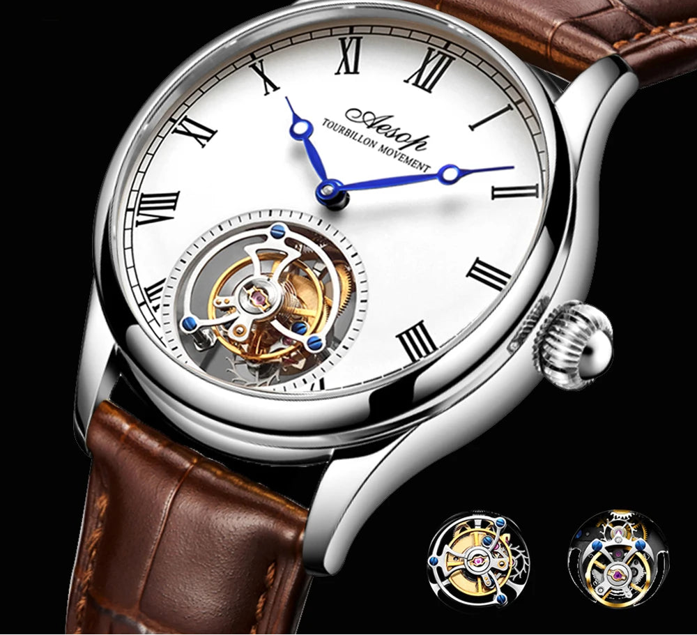 AESOP 7021 & 7061 Montre Homme Tourbillon Squelette Saphir Étanche 5ATM – CLEVI Paris
