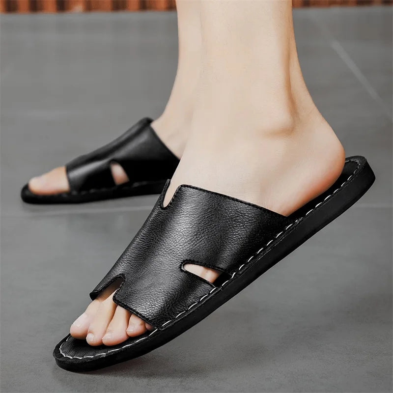 Chaussons Homme Été – Synthétique Antidérapant, Semelle Caoutchouc, Style Casual Outdoor | Noir ou Marron