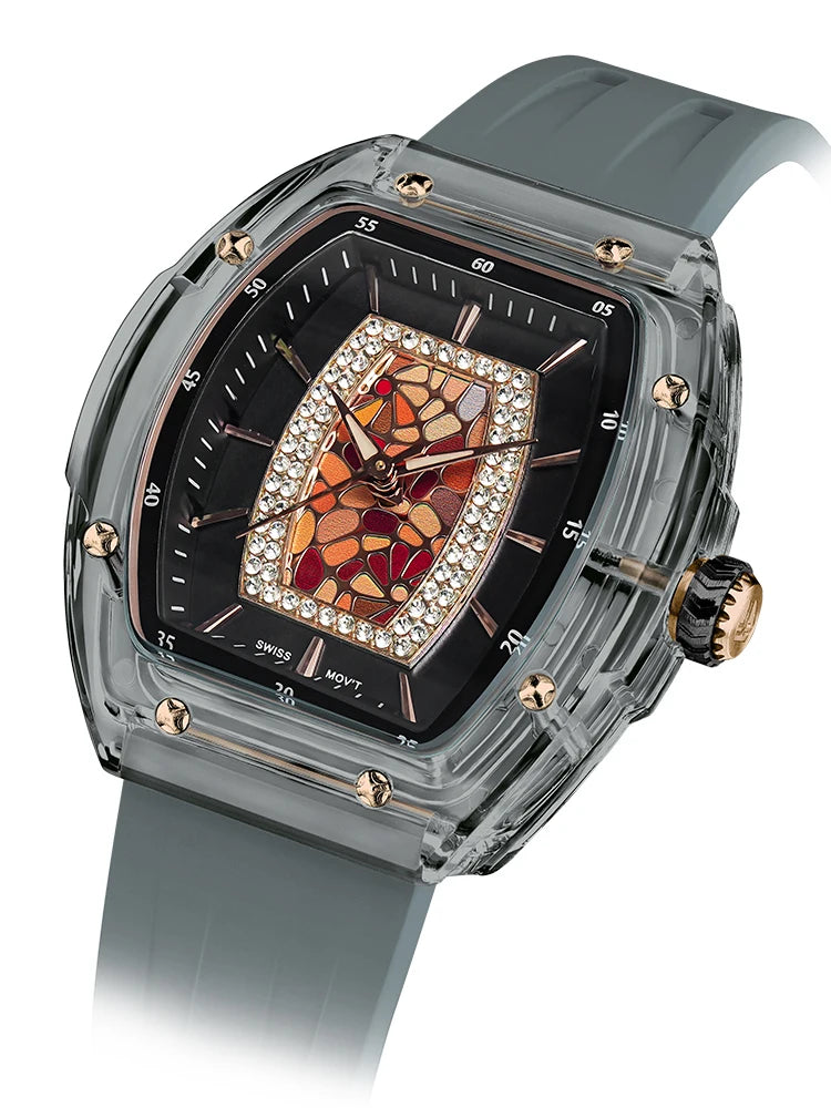 TSAR BOMBA Montre Femme Quartz Japonais Tonneau Saphir Caoutchouc Lumineux 35mm – CLEVI Paris