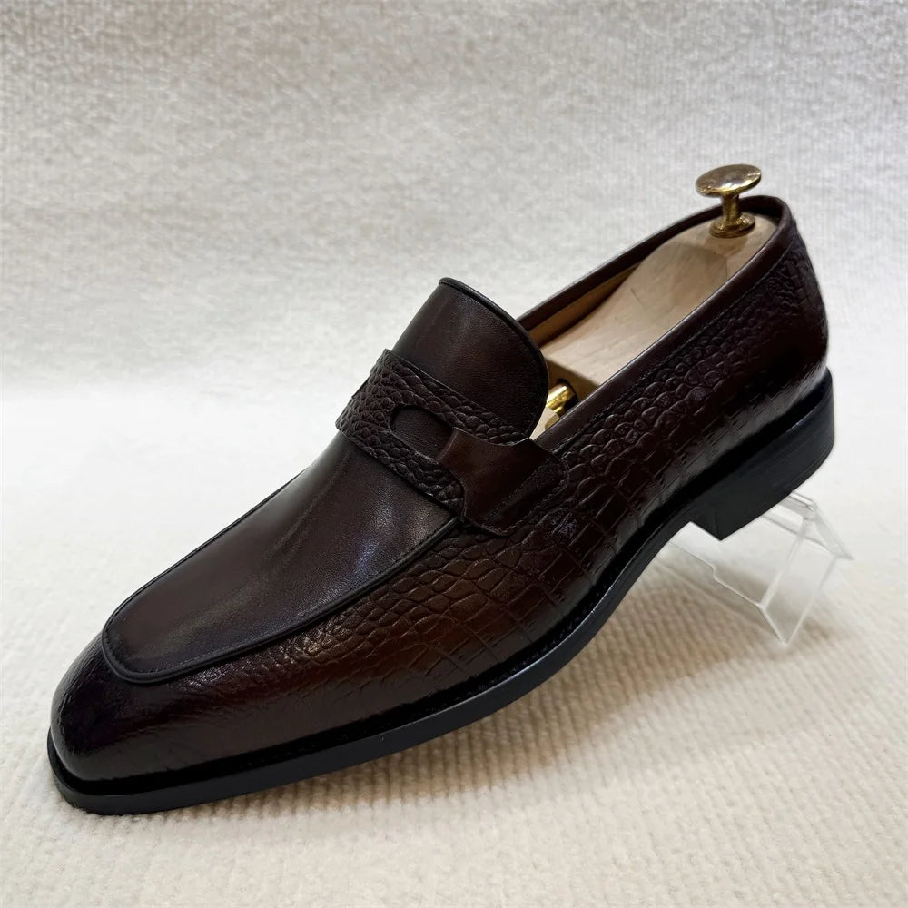 Mocassins Homme Cuir Vache Imprimé Crocodile Double Boucle Slip-On Bout Pointu Mariage Business EU 39-46 Felix Chu – CLEVI Paris