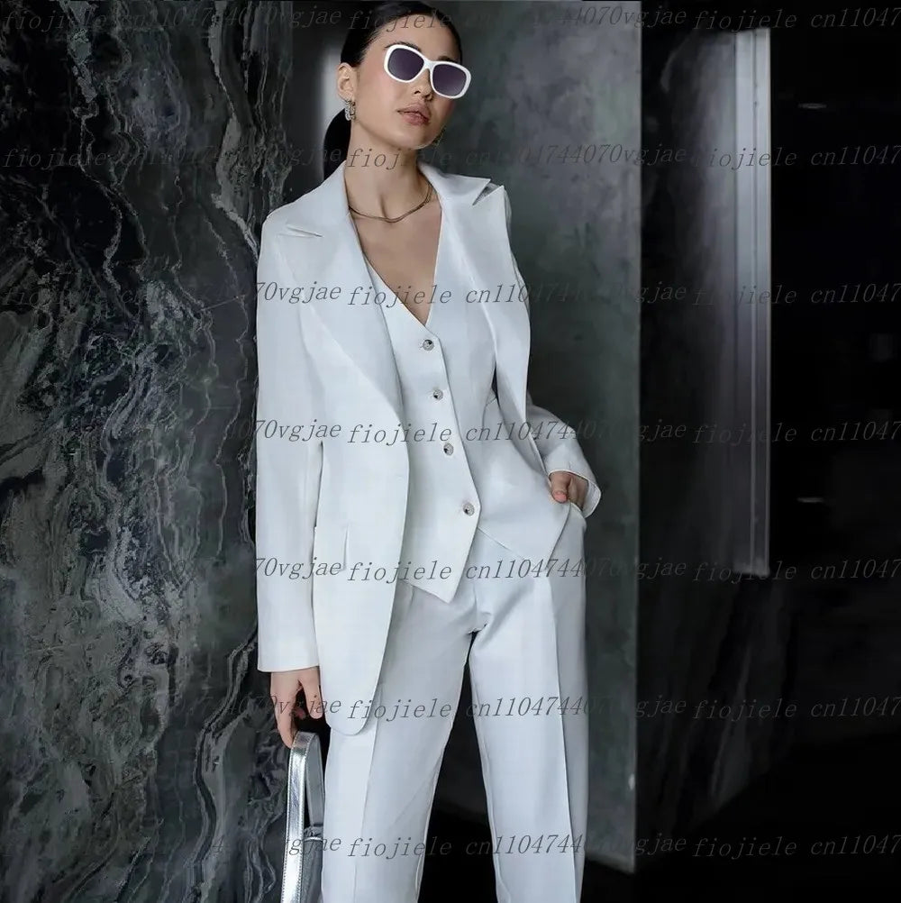 Costume 3 Pièces Femme – Blazer + Gilet + Pantalon | 25 Coloris | Business, Mariage & Cérémonie | S-4XL