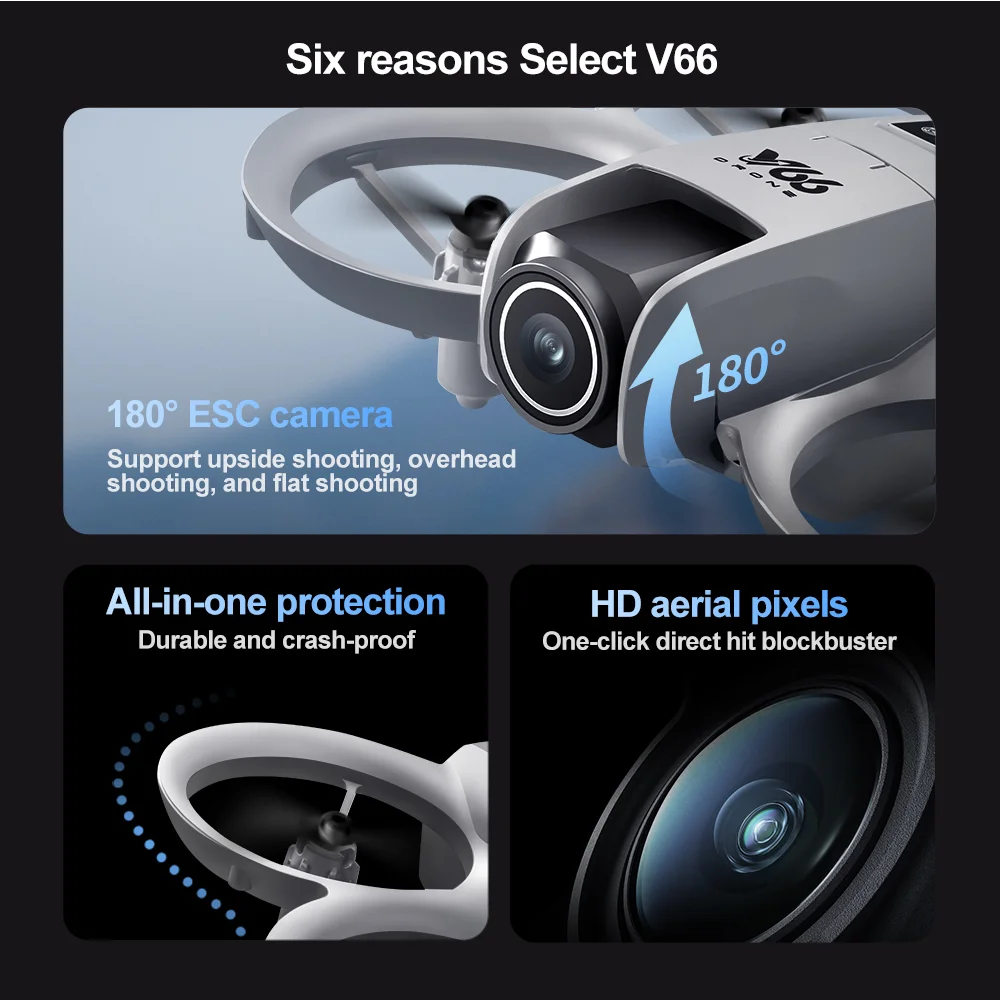 Mini Drone JJRC V66 4K WiFi FPV – Grand Angle 180°, Évitement d'Obstacles, Zoom 50x & Positionnement Optique – CLEVI Paris