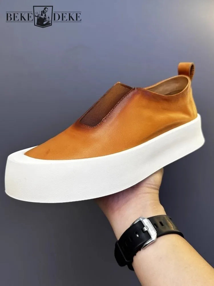 Mocassins Cuir Véritable Vintage Plateforme Homme – CLEVI Paris