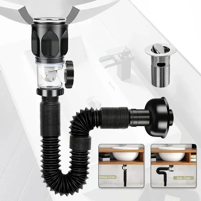 Siphon Flexible Anti-Odeur pour Lavabo — Installation Sans Outils, Anti-Bouchon | CLEVI Paris