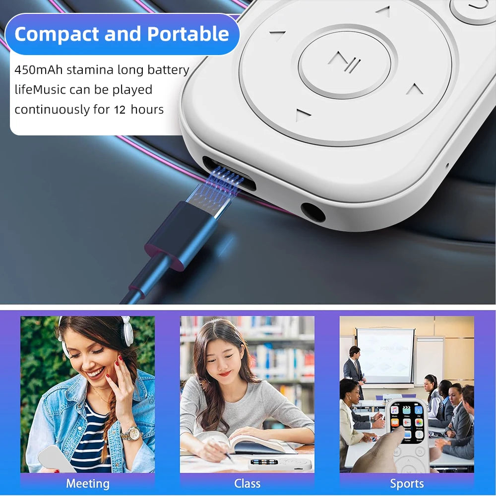 Lecteur MP3 Slim 1,8" Bluetooth 5.4 – Walkman Portable, Radio FM, Enregistreur, Lecture E-Book – CLEVI Paris