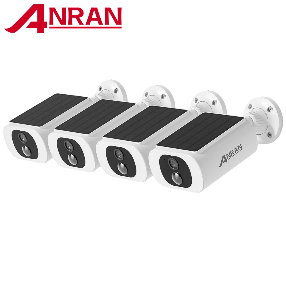 Pack 4 Caméras Solaires ANRAN 2K – Projecteur 600lm Alarme 90dB Vision Nocturne Couleur WiFi IP66 – CLEVI Paris