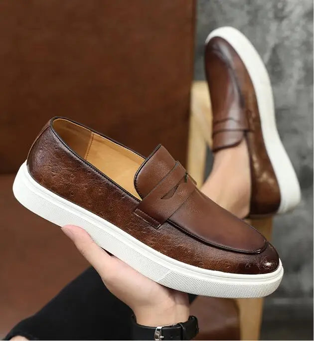 Mocassins Homme Style Britannique | Cuir Grain Serpent Slip-On