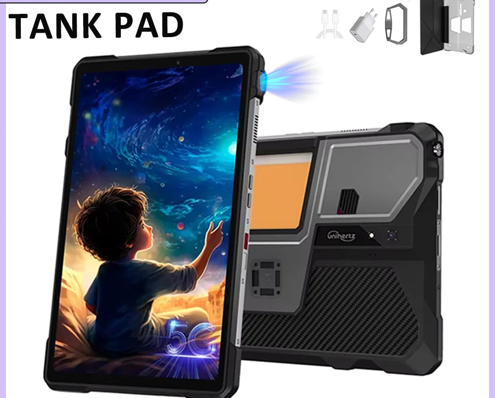 Tablette Robuste Unihertz TANK PAD – Projecteur DLP, 21000mAh, 5G, 50MP, IP68, Android 14 – CLEVI Paris