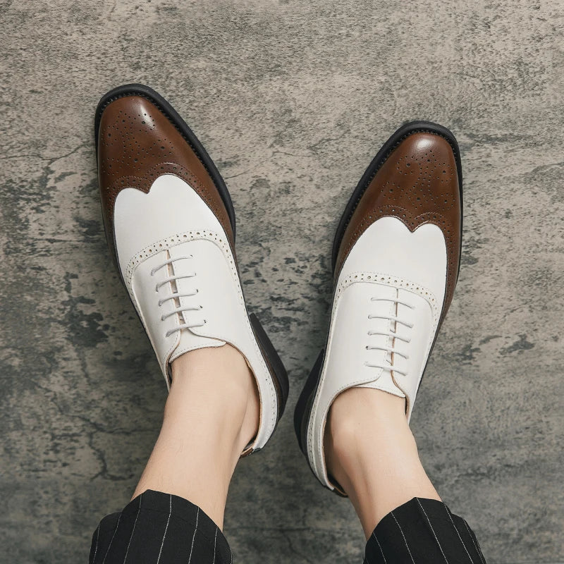 Richelieu Oxford Bicolore Homme Bout Fleuri Wingtip Mariage Business EU 38-46 – CLEVI Paris