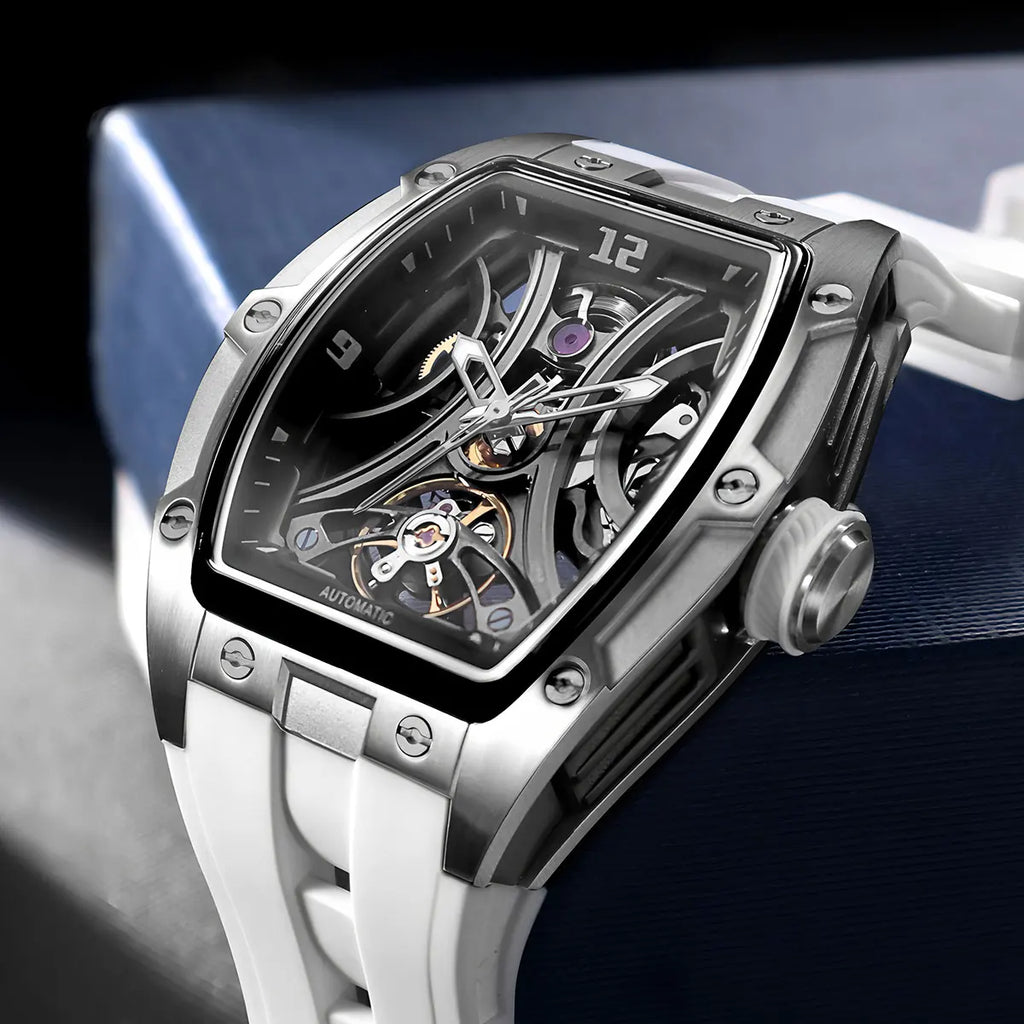 MEGIR Montre Automatique Homme Squelette Transparent Tonneau Acier Silicone Sport – CLEVI Paris