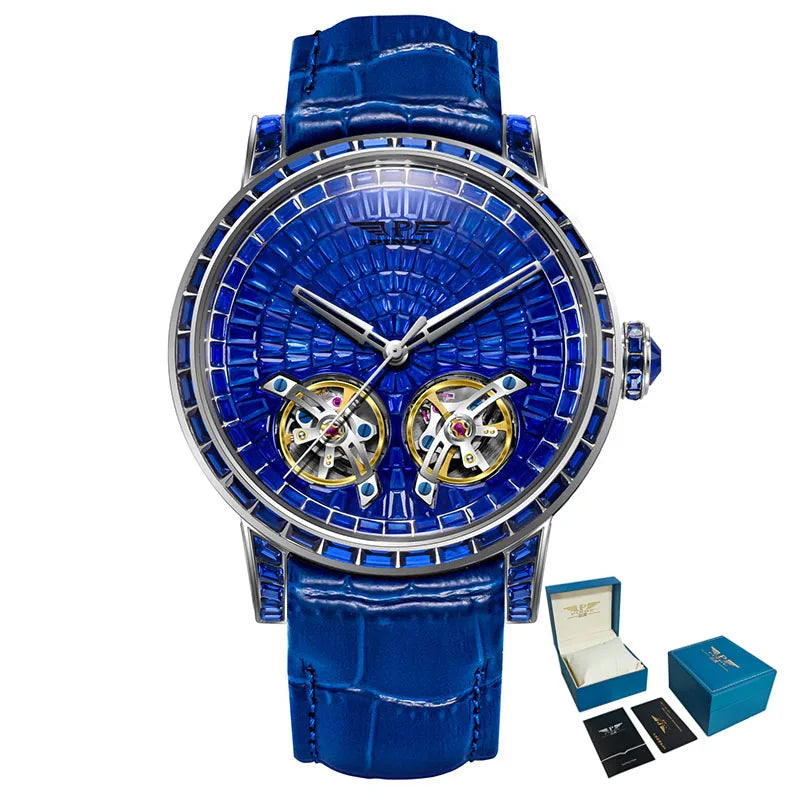 PINDU Montre Automatique Homme Double Tourbillon Saphir Acier 45mm Couronne Vissée – CLEVI Paris