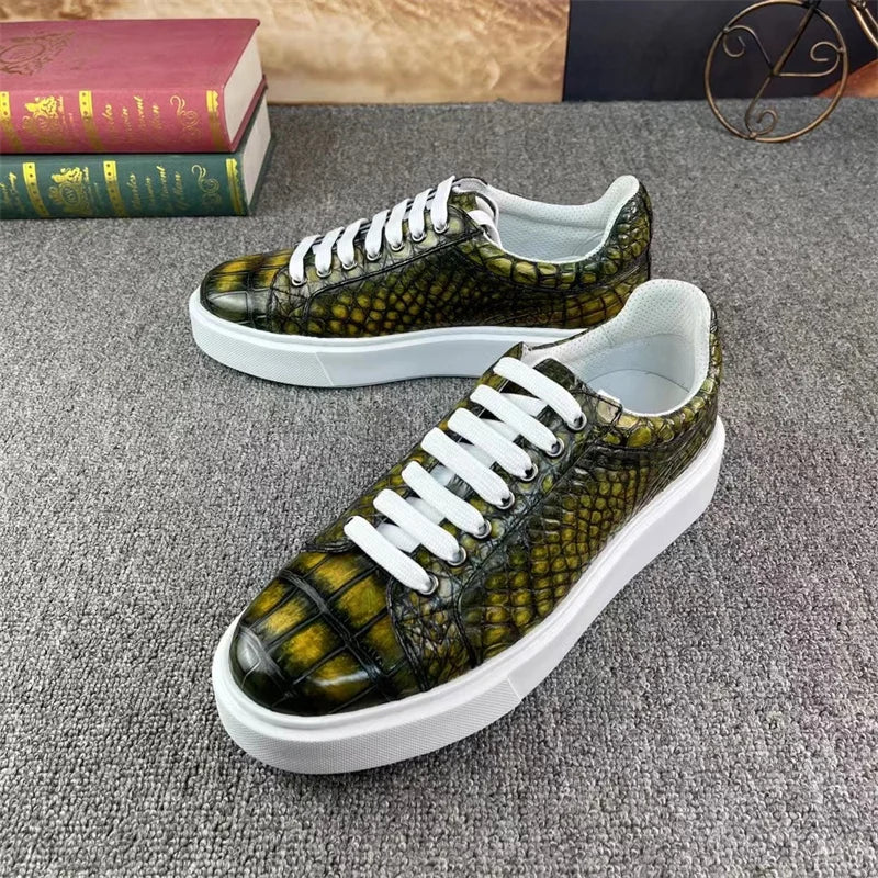 Chaussures Peau de Crocodile Véritable Peintes à la Main Vert Kaki Homme – Semelle Caoutchouc, Tailles 38-45 – CLEVI Paris