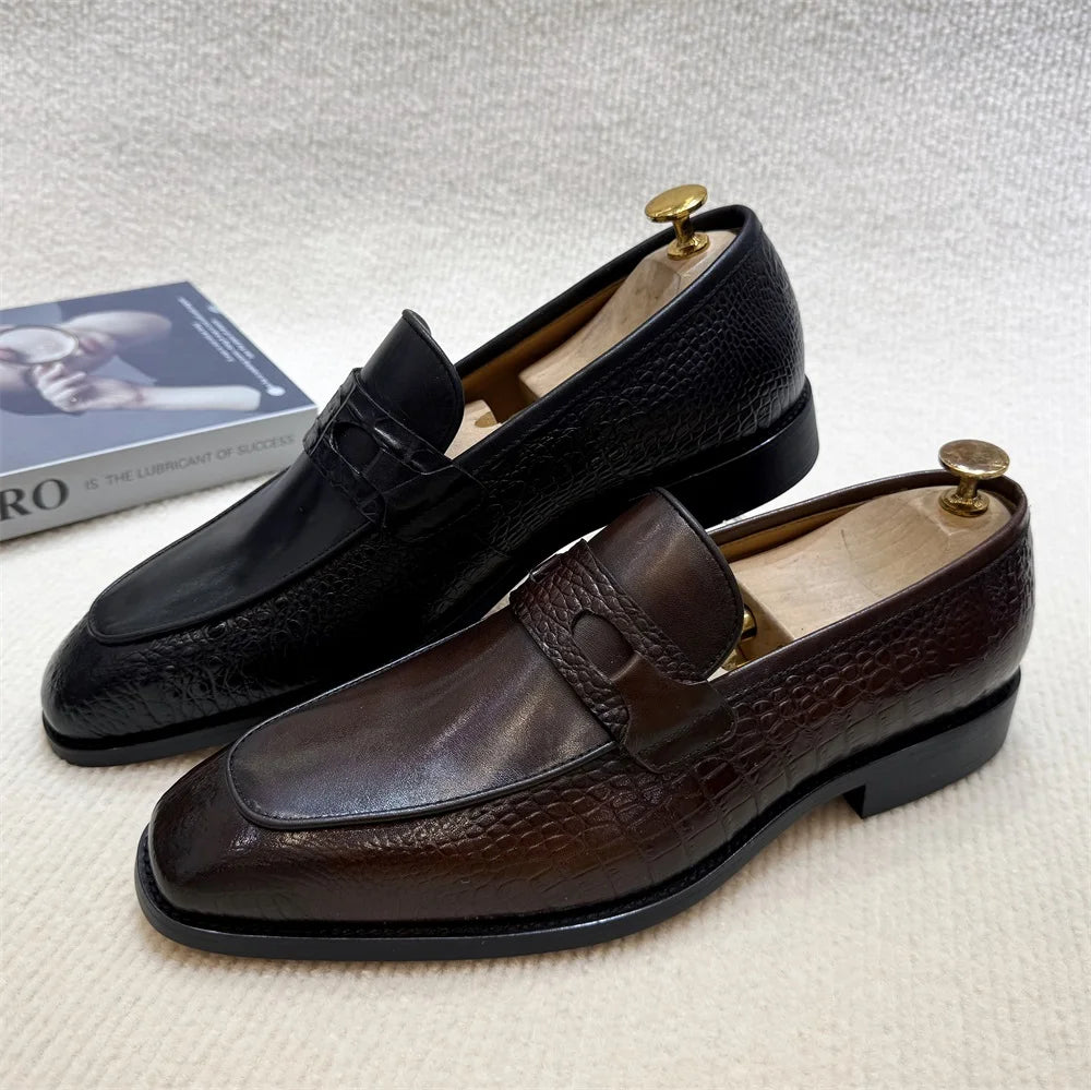 Mocassins Homme Cuir Vache Imprimé Crocodile Double Boucle Slip-On Bout Pointu Mariage Business EU 39-46 Felix Chu – CLEVI Paris