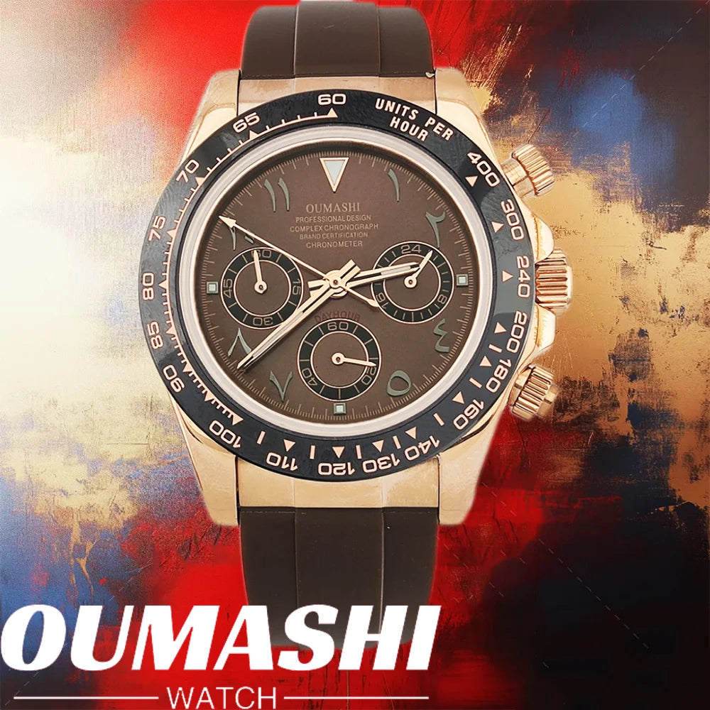 OUMASHI Montre Quartz VK63 Homme Chronographe Saphir Lunette Céramique Acier 100m – CLEVI Paris