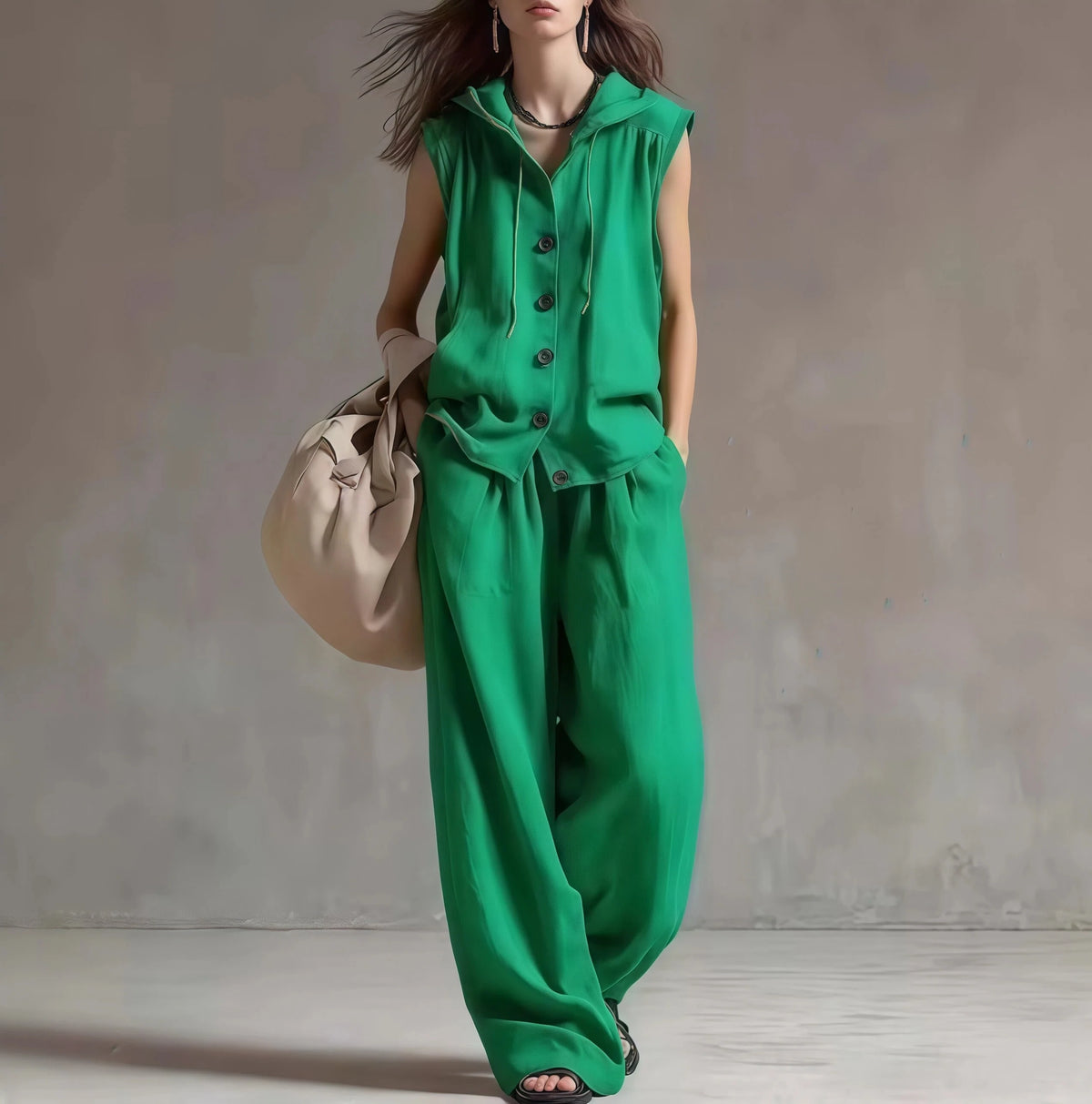 Ensemble femme haut à capuche et pantalon large – CLEVI Paris