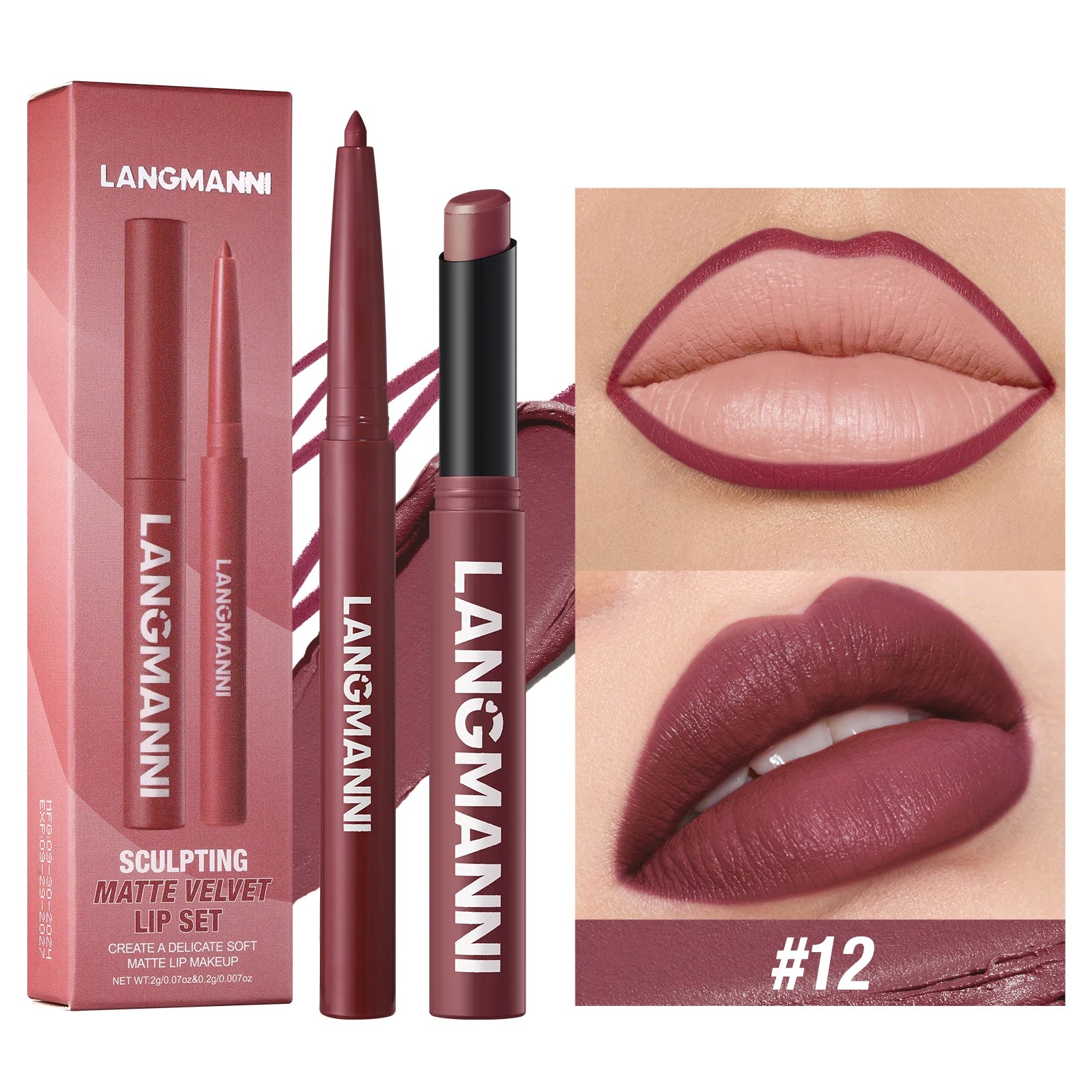 Rouge à Lèvres 2-en-1 Contour & Couleur Imperméable – Longue Tenue Sans Bavure