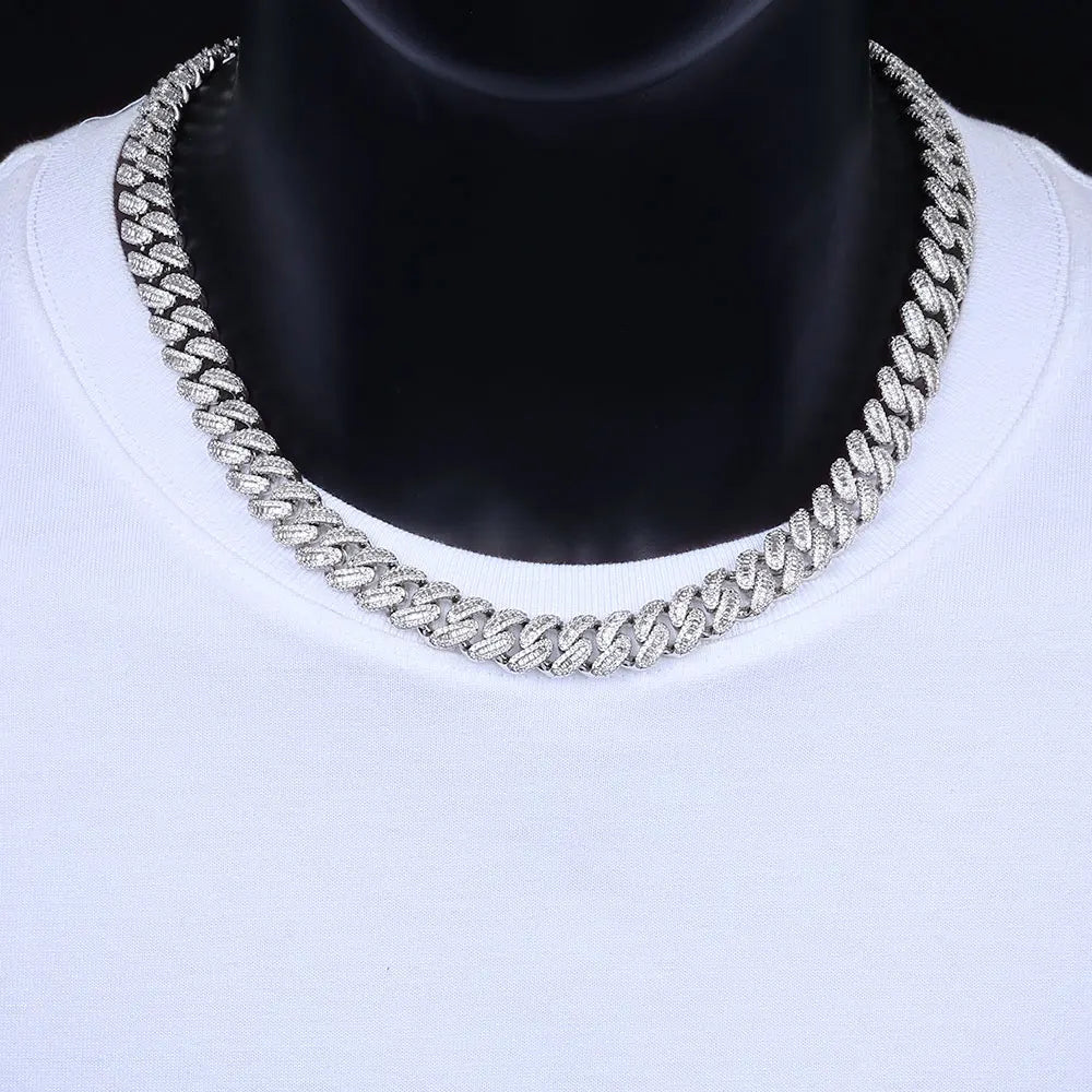 Chaîne Cubaine ESKEEM Hip Hop Iced Out Zircon 5A Baguette 12-15mm Or Argent Collier Bracelet – CLEVI Paris