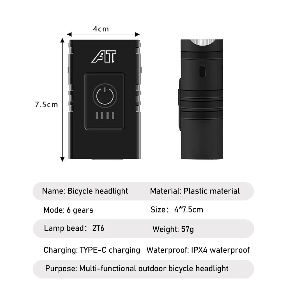 Phare Avant Vélo LED Rechargeable USB-C | 6 Modes, ABS, VTT & Vélo Route, Fixation Guidon – CLEVI Paris
