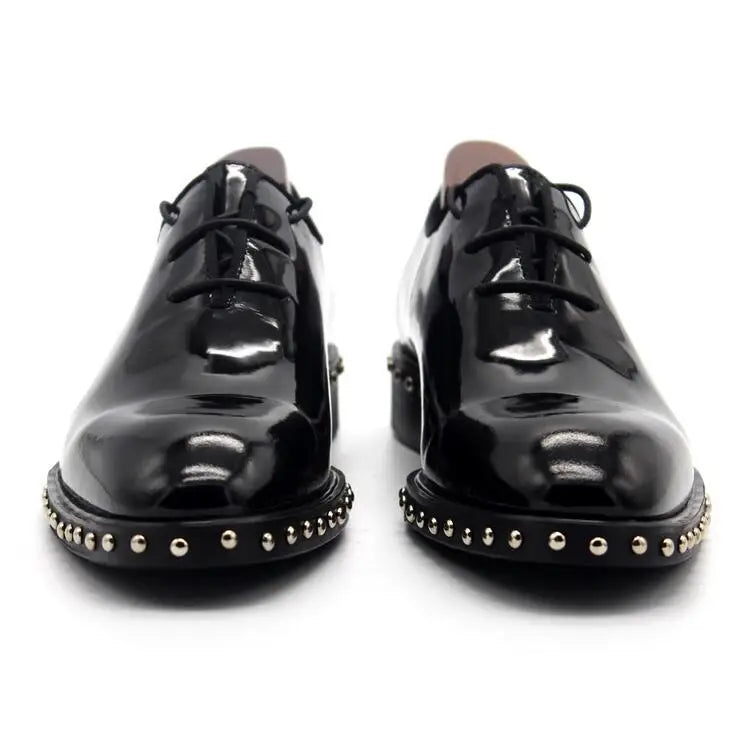 Oxford Rivets Noir – Cuir Vache | Bout Pointu | Lacets | Homme