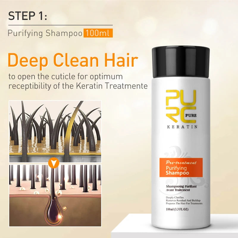 Coffret Kératine Brésilien PURC | Shampoing + Traitement 100ml | 0% 5% 8% 12% – CLEVI Paris