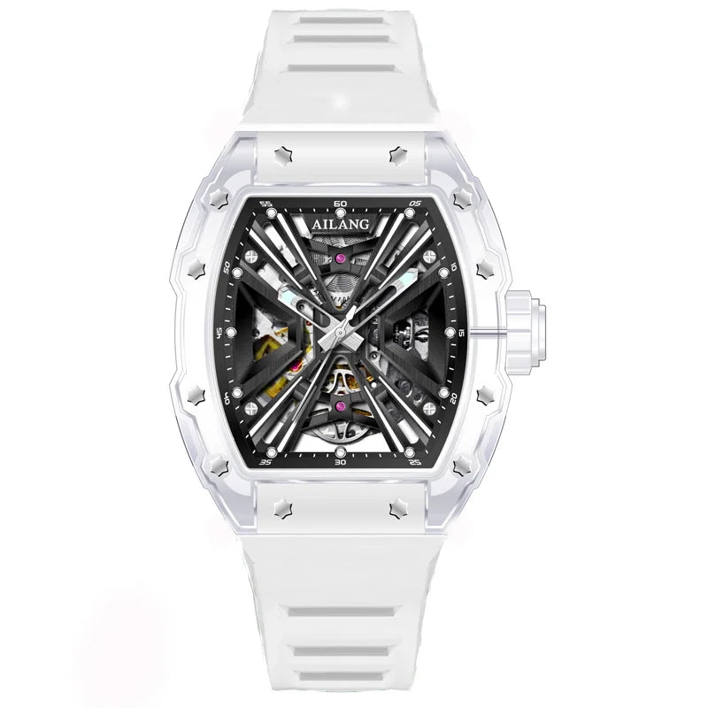 Daniel Gorman 8109 – Montre Automatique Squelette Homme | Bracelet Silicone, Boîtier Tonneau