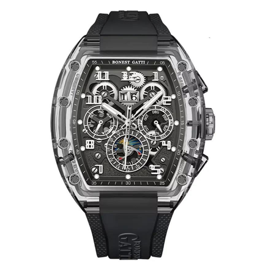 Montre Mécanique Homme BONEST GATTI BG9920 – Tonneau Transparent, Saphir & Multi-Cadrans