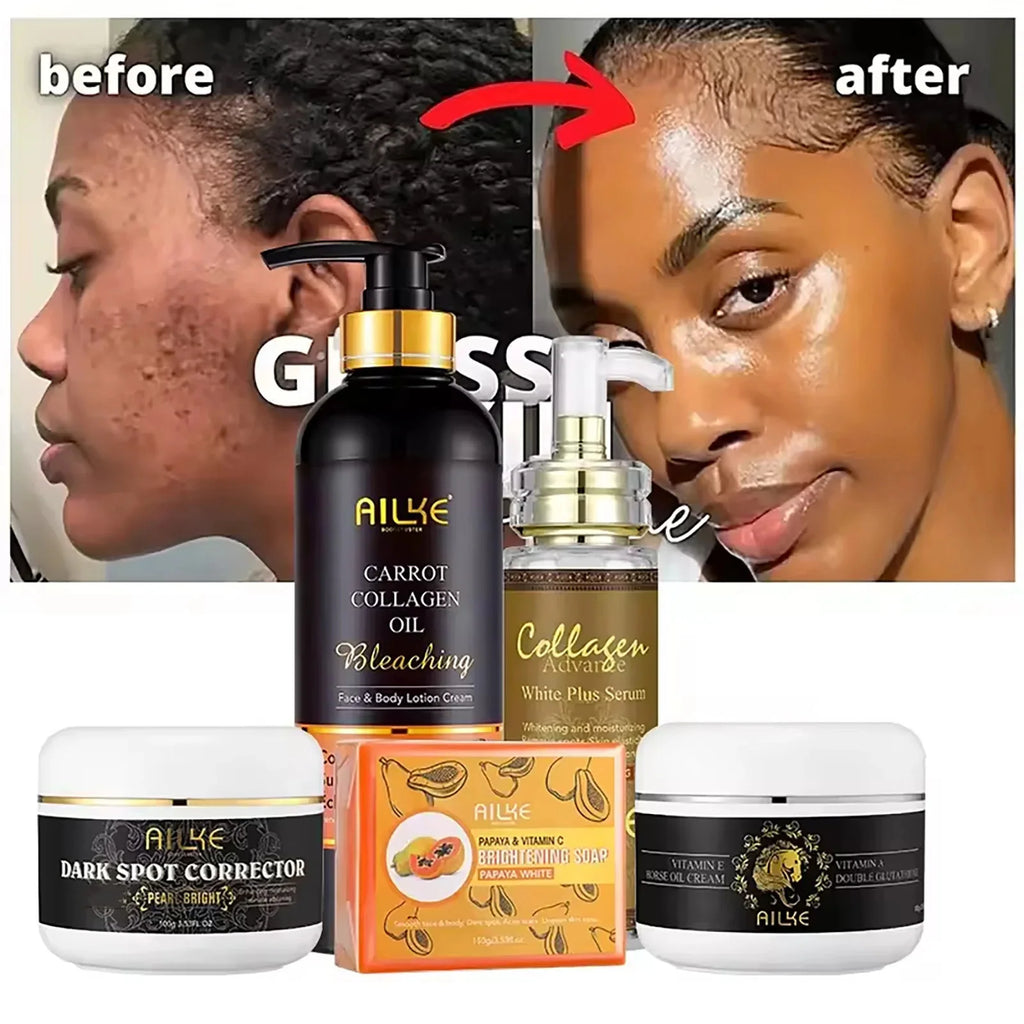 Coffret Soin Visage & Corps AILKE 5-en-1 au Collagène – Éclat, Hydratation & Teint Unifié