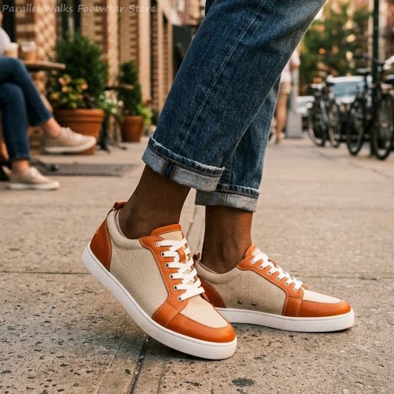 Sneakers Basses Toile Cuir Patchwork Streetwear Homme – CLEVI Paris