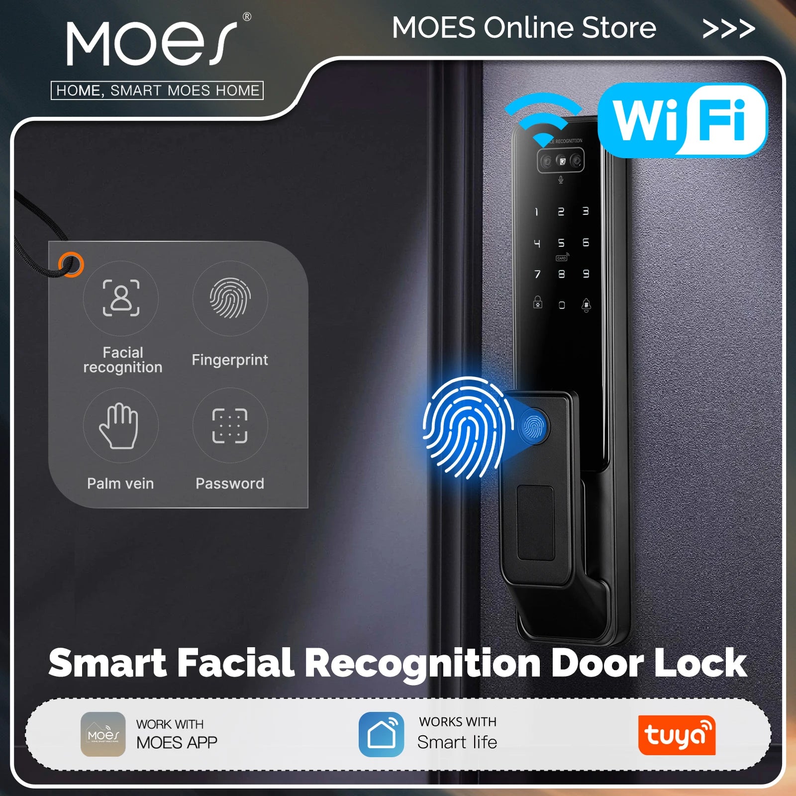Serrure Connectée MOES Reconnaissance Faciale & Veine Palmaire WiFi Tuya – CLEVI Paris