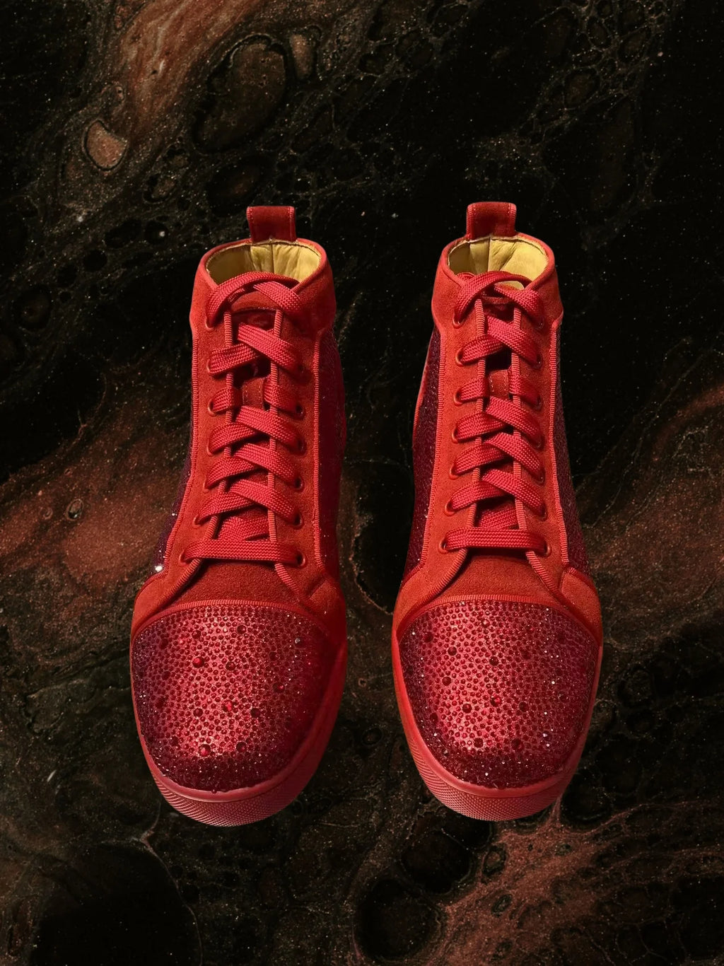 Sneakers Montantes Rouge – Strass, Lacets, Bout Rond | Femme & Homme | Tailles 36–47