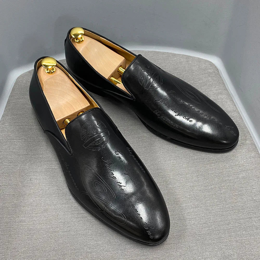 Mocassin Homme Cuir de Vache Peint à la Main Style Italien Bout Carré Slip-On | Mariage & Bureau US 7-12