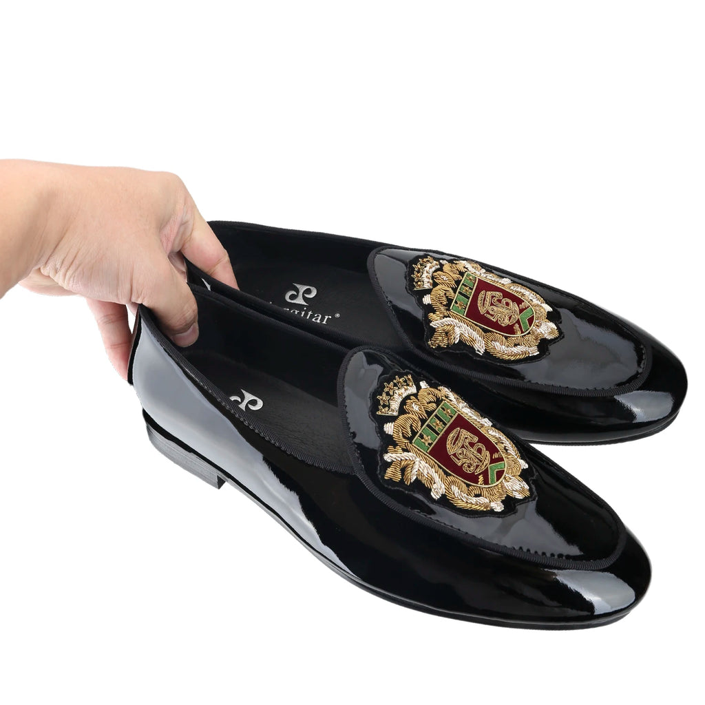 Loafer Homme Cuir Verni Broderies Manuelles Semelle Rouge – CLEVI Paris