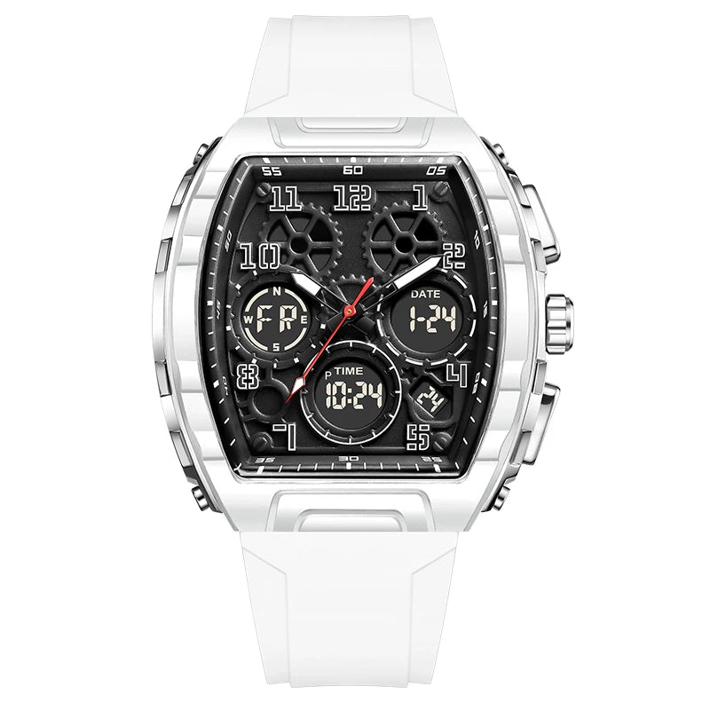 FOXBOX 0096 Montre Homme Quartz Digital Carrée Acier Silicone Chrono 50M – CLEVI Paris