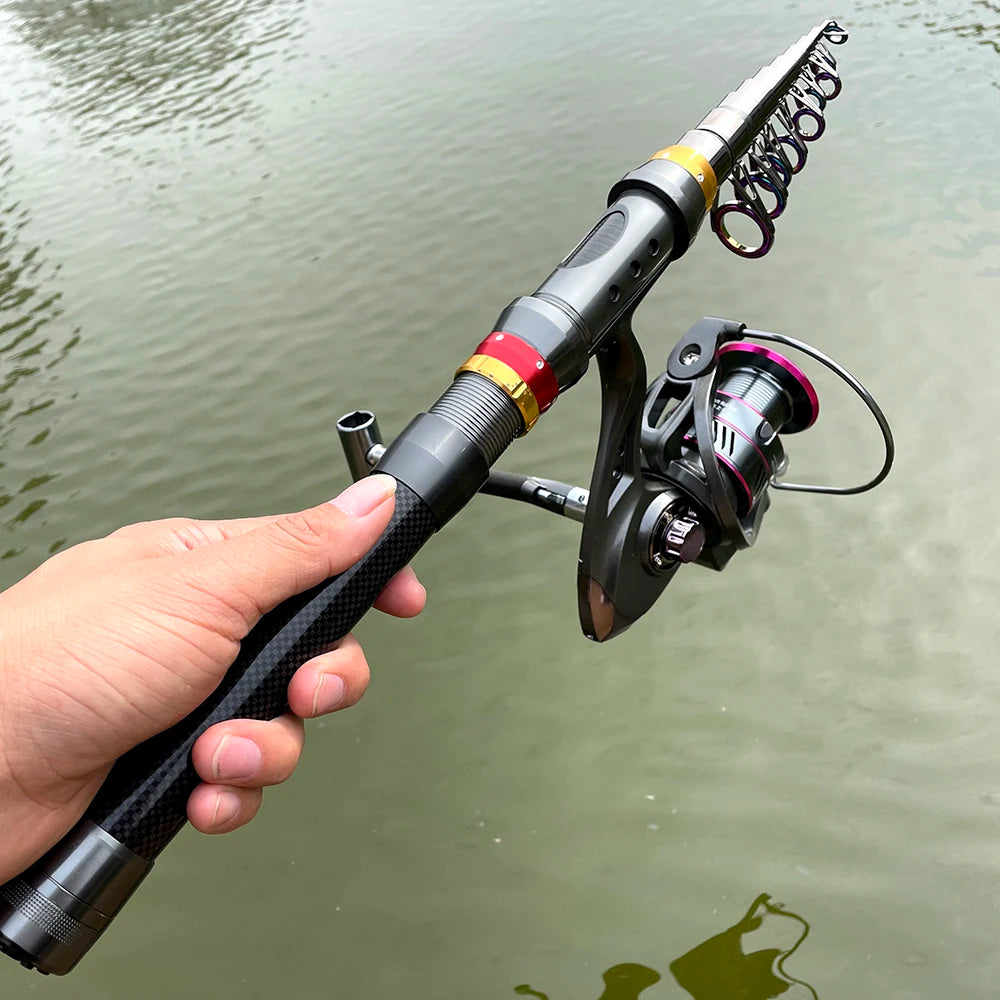 Combo Canne à Pêche Télescopique Fibre de Carbone + Moulinet — CLEVI Paris